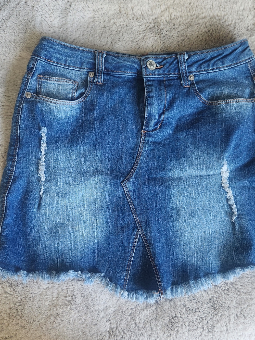 Love Tree Blue Distressed Denim Skirt